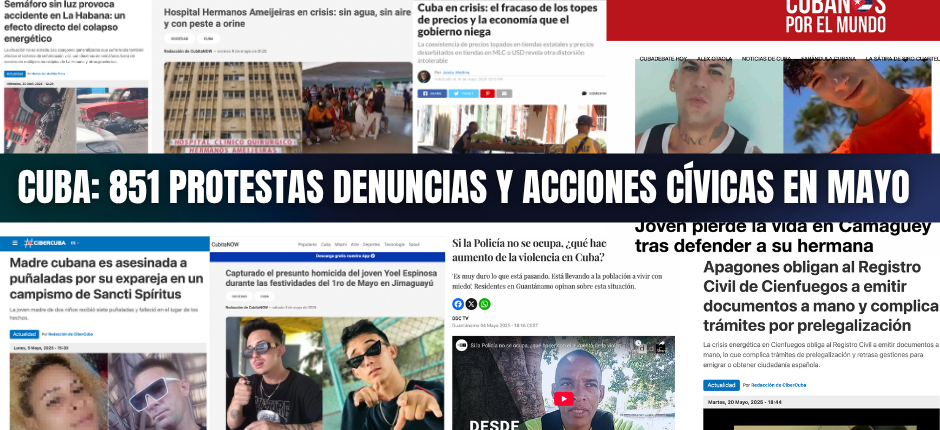 CUBA EN CRISIS: RÉCORD DE INCONFORMIDAD Y VIOLENCIA EN MAYO 2025 851 EVENTOS ENTRE PROTESTAS, DENUNCIAS Y ACCIONES CÍVICAS