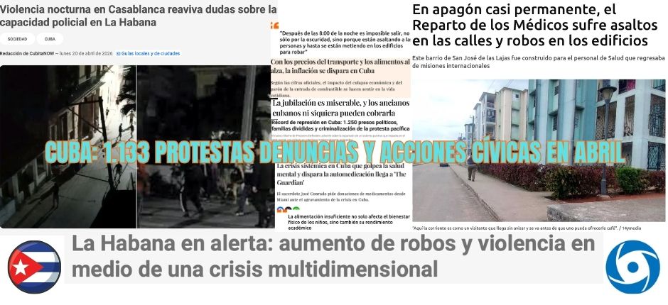 Cuba: 1.133 protestas y denuncias en abril; 305 desafíos al Estado policial.